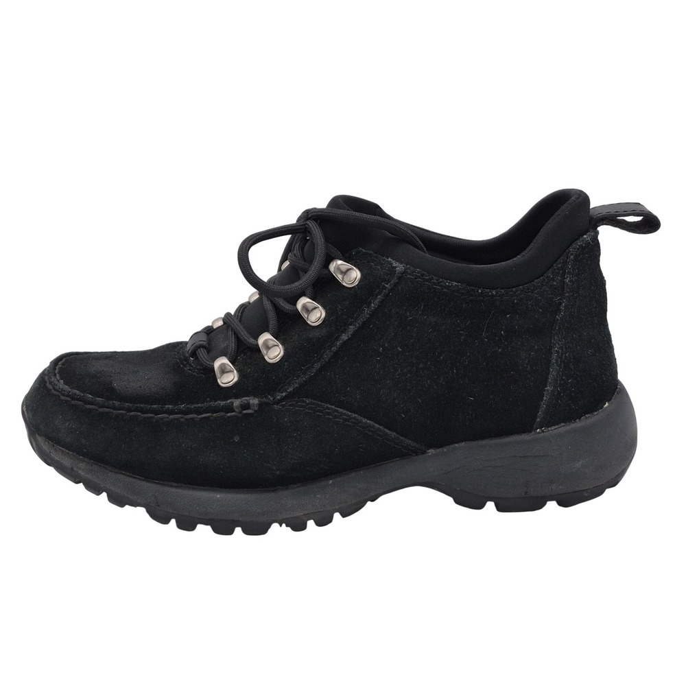 Lands' End Shoes Womens Size 7‎ Black Suede Walking Hiking Trail Sneakers 86528